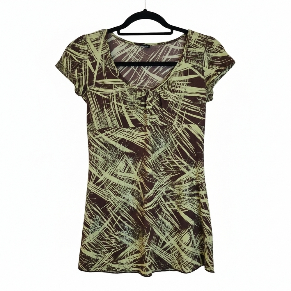 Teenie Weenie Brown & Lime Green Abstract Print Top Lizzy Mcguire Y2kpop - Picture 2 of 13
